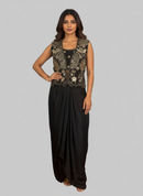 AMO-1007: Black & Gold Indo-Western Silk Ensemble with Handcrafted Embroidery