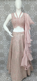 Rose Pink Embroidered Lehenga with Ruffled Dupatta