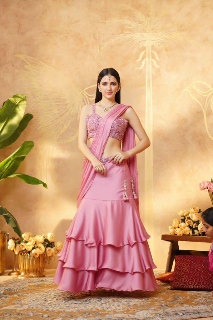 Pink Two-piece Indian or Indo-Western Lehenga Chli