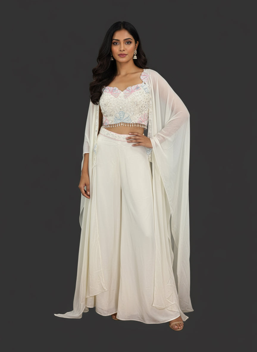 AMO-1009: Off-White Artisanal Palazzo Choli Outfit A18-1969 XL