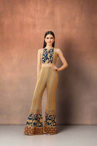 Peacock Blue Indo Western co-ord set Choli & Pant with Posh Print