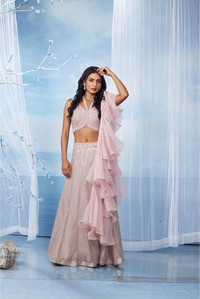 Rose Pink Embroidered Lehenga with Ruffled Dupatta