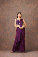 Wine Indo-Western Saree with Beadwork, Sequins Hand work