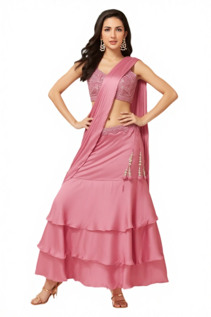 Pink Two-piece Indian or Indo-Western Lehenga Chli