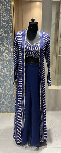 Indigo Fusion Set Long Jacket with Palazzo Batik Print