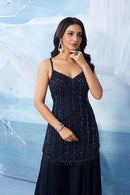 Black bead embroidery spaghetti top and palazzo