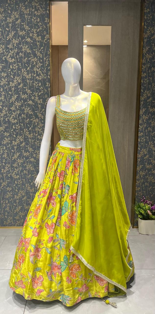 Lehenga Choli Tissue Silk Printed Floral Design new pattern