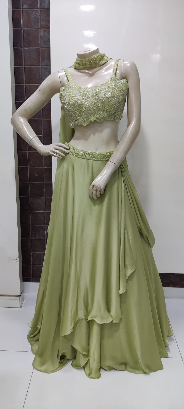 Lime/Green Hue Two-piece Indian or Indo-Western Lehenga