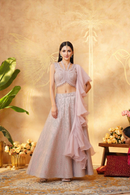 Rose Pink Embroidered Lehenga with Ruffled Dupatta