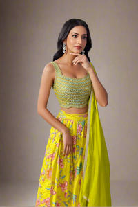Lehenga Choli Tissue Silk Printed Floral Design new pattern