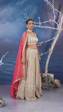 Cream/off white Lehenga Choli With Embroidery on Tissue Silk