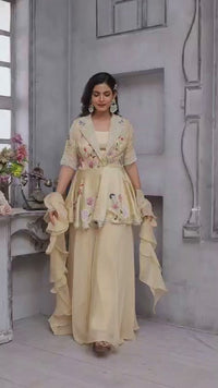 Beige color peplum with it gazal gupta culture hand work touch on it with pure crape palazo
