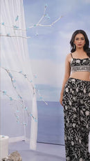 Black Embroidered Georgette Blazer Set