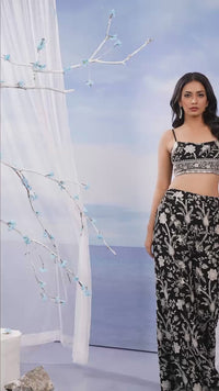 Black Embroidered Georgette Blazer Set