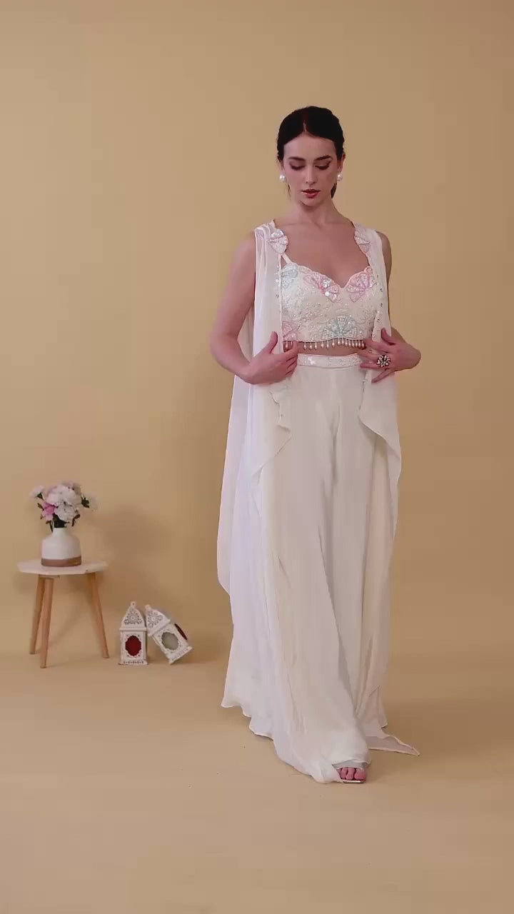 AMO-1009: Off-White Artisanal Palazzo Choli Outfit A18-1969 XL