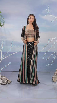 Indo Western - Rust orange Long Jacket With Palazzo